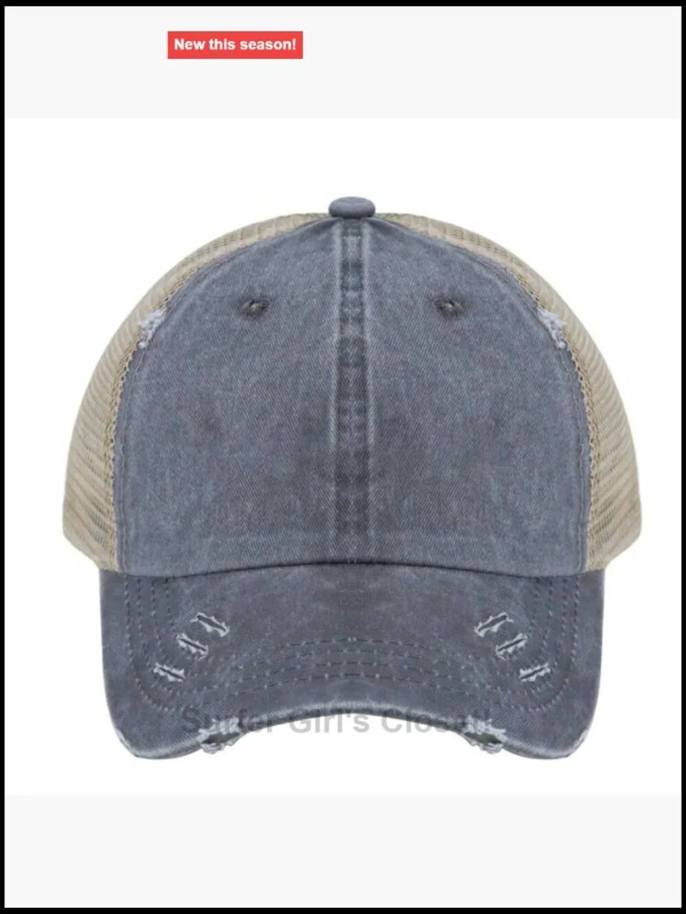 Distressed Ponytail Baseball Cap with Mesh Back for Women